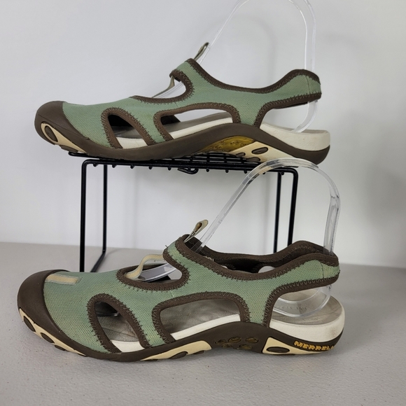 Merrell Shoes - Merrell Sol Olive Womens Green Walking Slip on Open Heel Sandals Shoes Sz 7